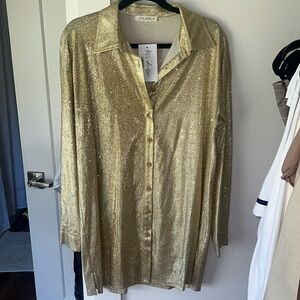 12th Tribe Gold Mini Shirt Dresss Long Sleeve